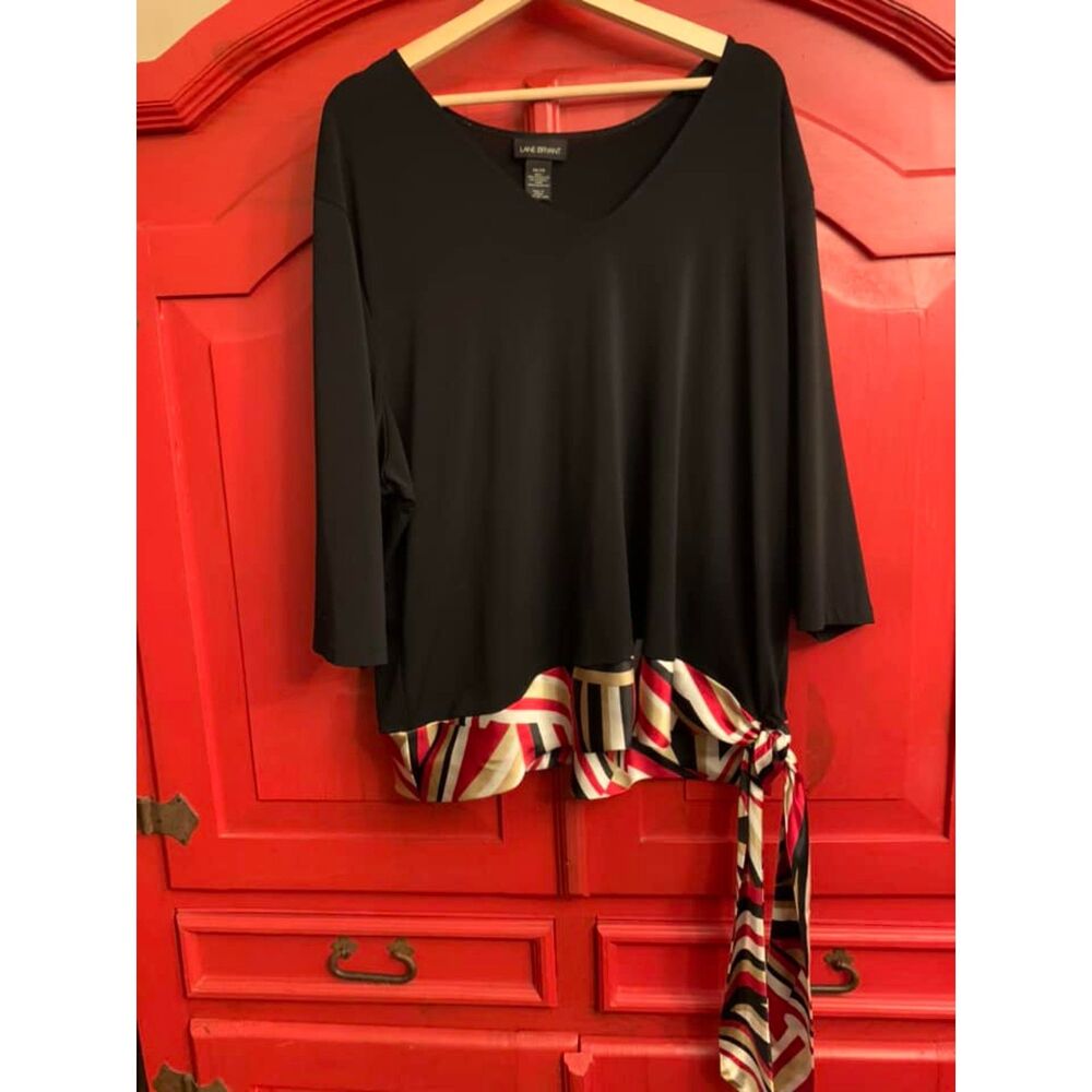 Lane Bryant 26 / 28 Gorgeous Black Satin Bow Accent at Hip Dressy Holiday Shirt